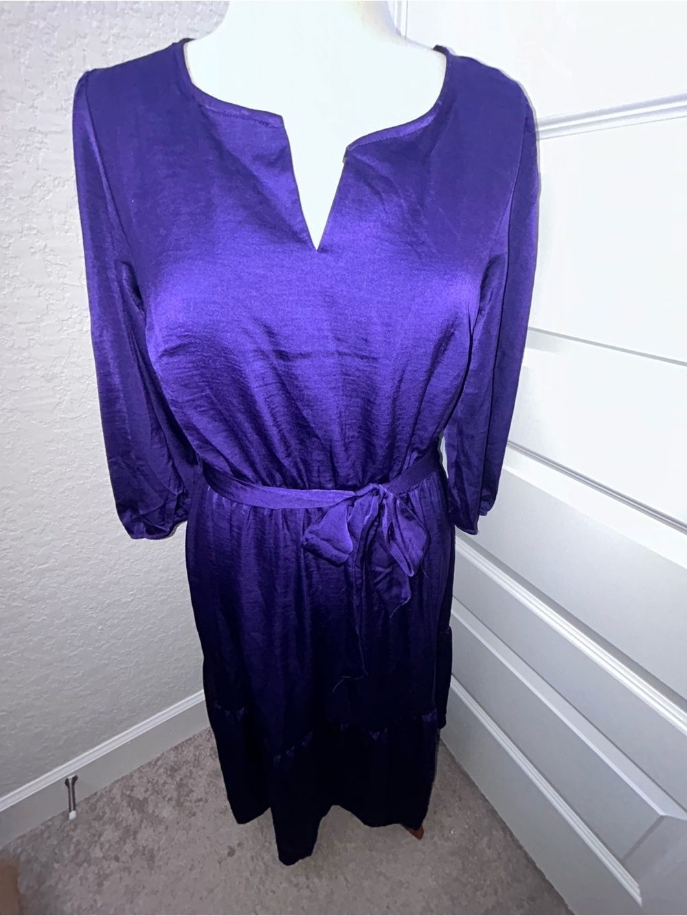 New, Lucky Brand Split Neck 3/4 Length Sleeve Ruffle Maxi Dress